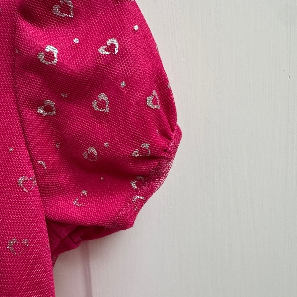 Tempted Girls 3T Pink Fit and Flare Heart Dress with Puff Sleeves - Picture 4 of 6